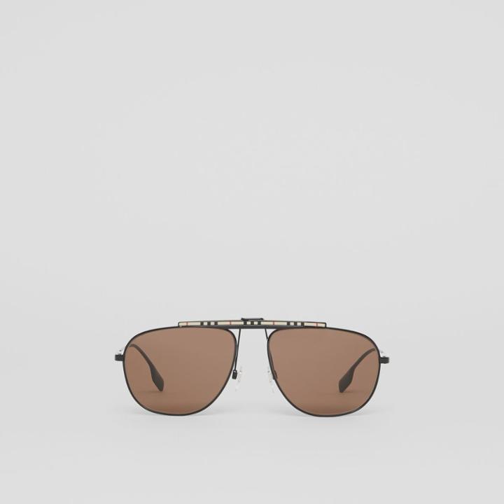Burberry Burberry Icon Stripe Detail Pilot Sunglasses, Black