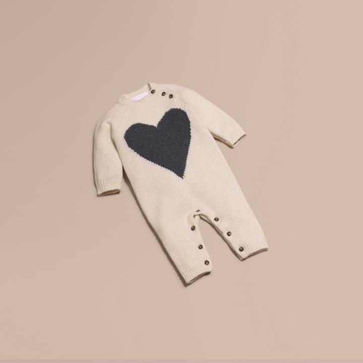 Burberry Burberry Heart Intarsia Cashmere Jumpsuit, Size: 12m, White