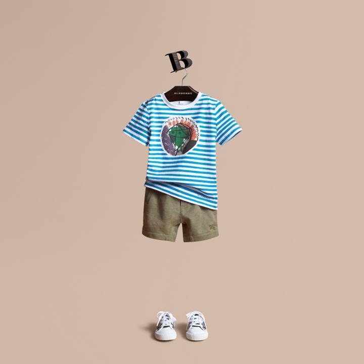 Burberry Burberry Pallas Heads Print Striped Cotton T-shirt, Size: 14y, White