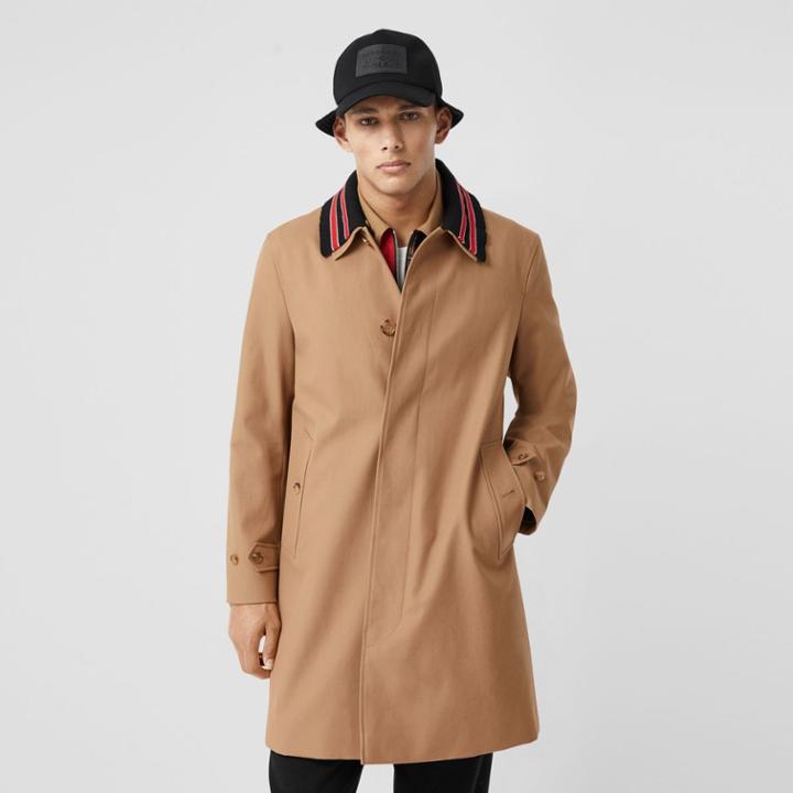 Burberry Burberry Detachable Striped Collar Cotton Car Coat, Size: 40, Brown