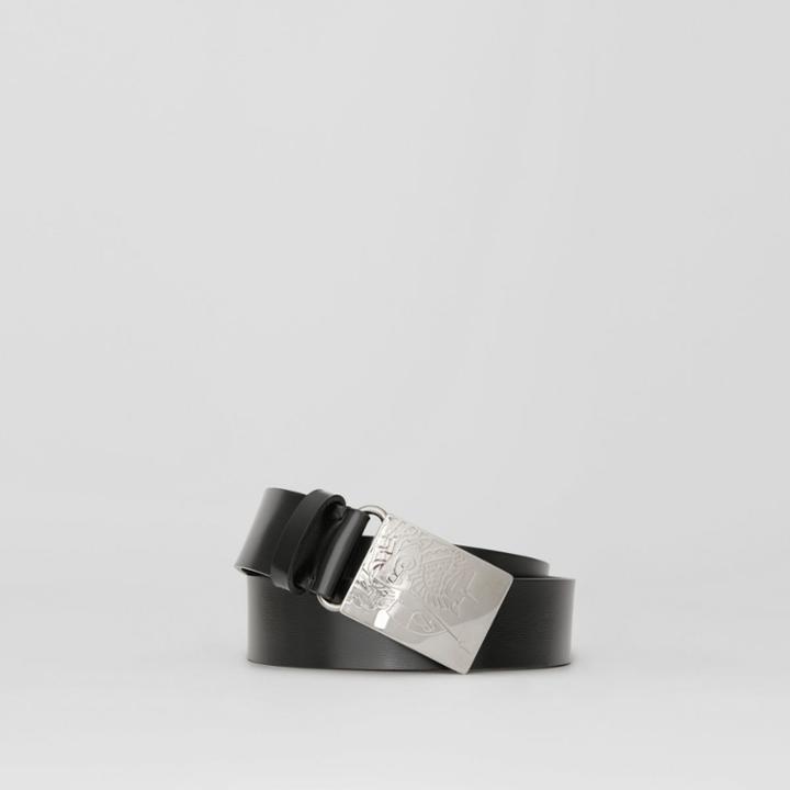 Burberry Burberry Ekd Plaque Buckle Leather Belt, Size: 95, Black