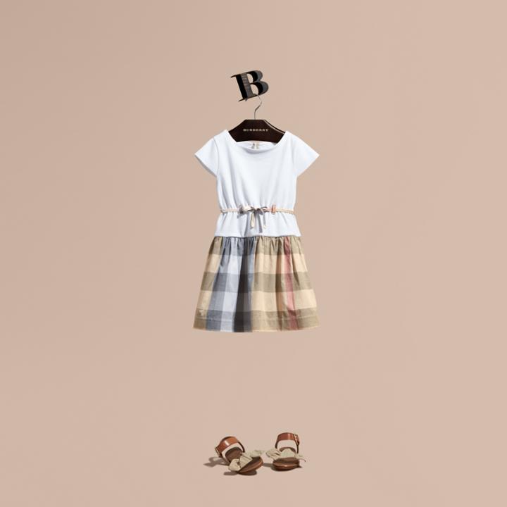 Burberry Burberry Check Cotton Dress With Cap Sleeves, Size: 6y, Beige