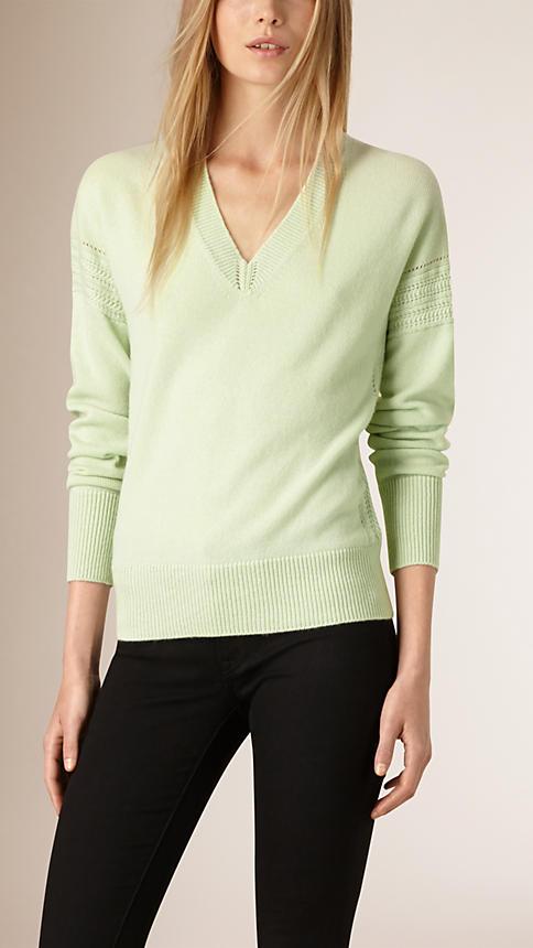 Burberry Prorsum Deep V-neck Cashmere Cotton Sweater