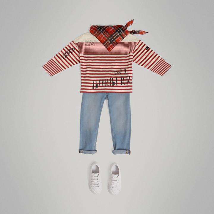 Burberry Burberry Sw1 Print Striped Cotton Top, Size: 6y