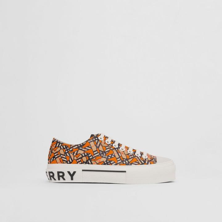 Burberry Burberry Monogram Print Linen Cotton Canvas Sneakers, Size: 35