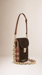 Burberry Suede And House Check Crossbody Bag With Chain