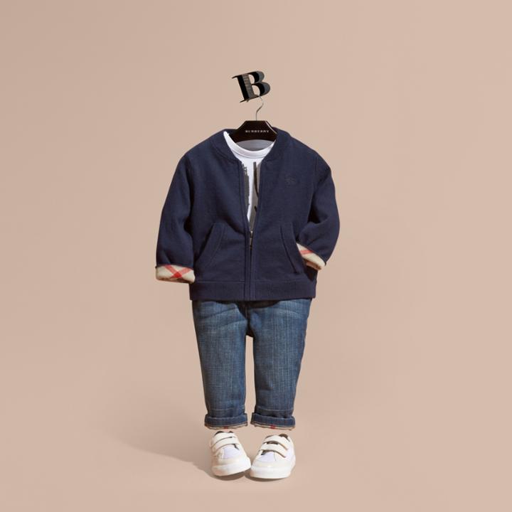 Burberry Burberry Check Detail Cotton Cardigan, Size: 3y, Blue