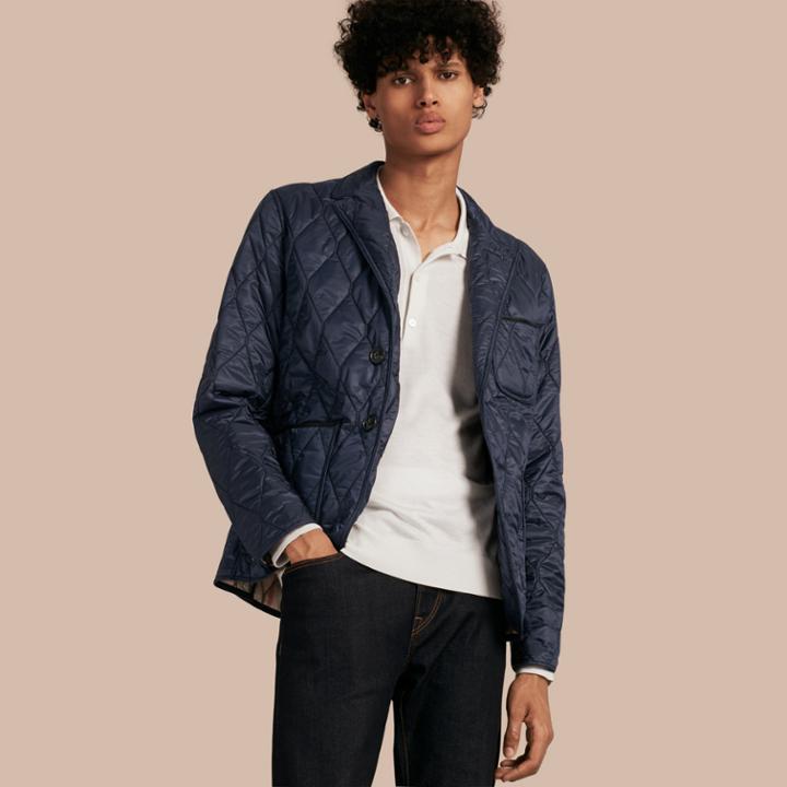 Burberry Burberry Lambskin Trim Quilted Blazer, Blue