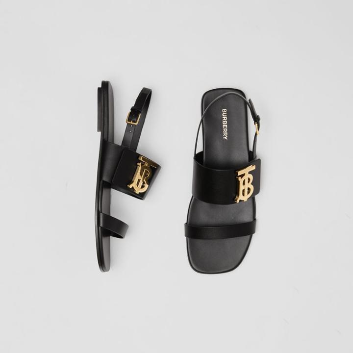 Burberry Burberry Monogram Motif Leather Sandals, Size: 36.5
