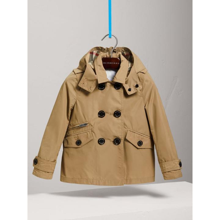 Burberry Burberry Detachable Hood Shape-memory Taffeta Trench Coat, Size: 14y, Yellow