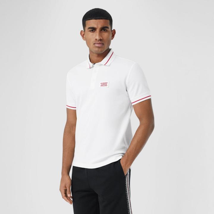 Burberry Burberry Logo Appliqu Cotton Piqu Polo Shirt, White