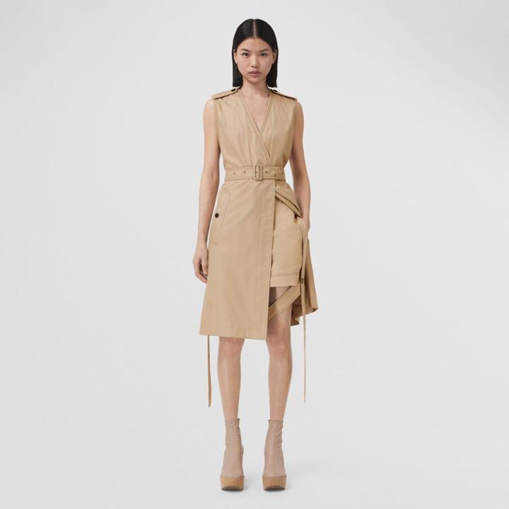 Burberry Burberry Sleeveless Cotton Gabardine V-neck Trench Dress, Size: 02