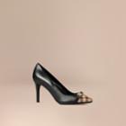 Burberry Burberry Horseferry Check Leather Pumps, Size: 38.5, Black