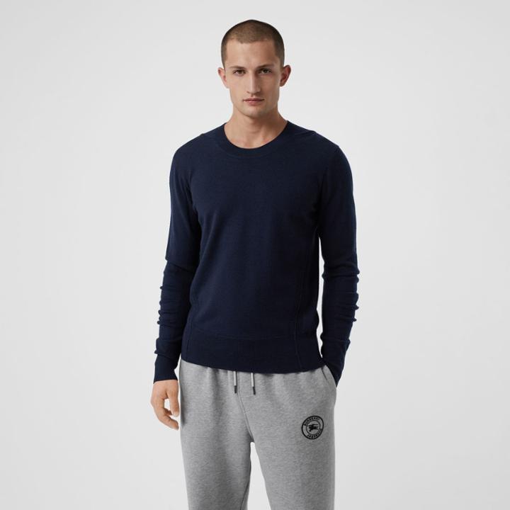 Burberry Burberry Check Detail Merino Wool Sweater, Size: Xxxl, Blue