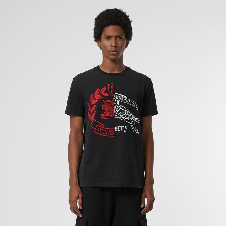 Burberry Burberry Contrast Crest Cotton T-shirt, Size: M, Black