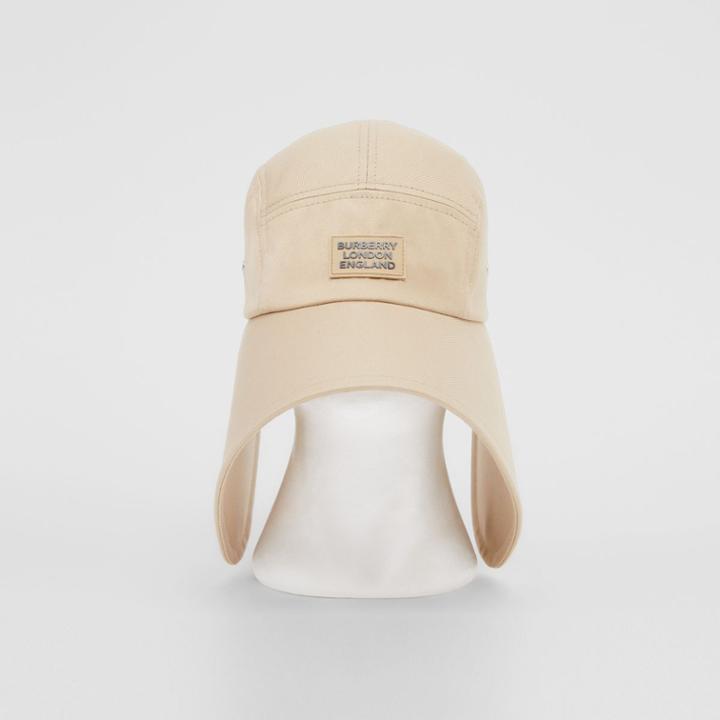Burberry Burberry Logo Appliqu Cotton Twill Bonnet Cap, Size: M, Beige