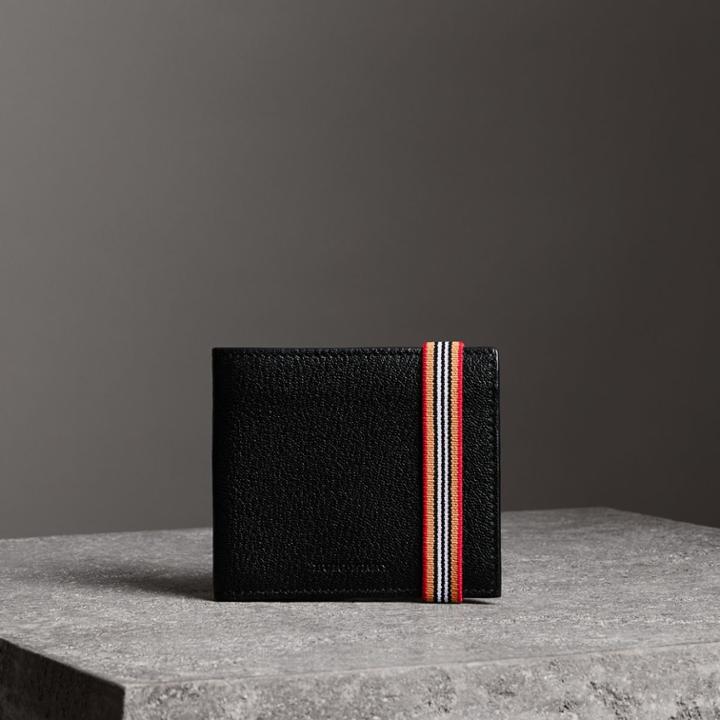 Burberry Burberry Icon Stripe Leather International Bifold Wallet, Black