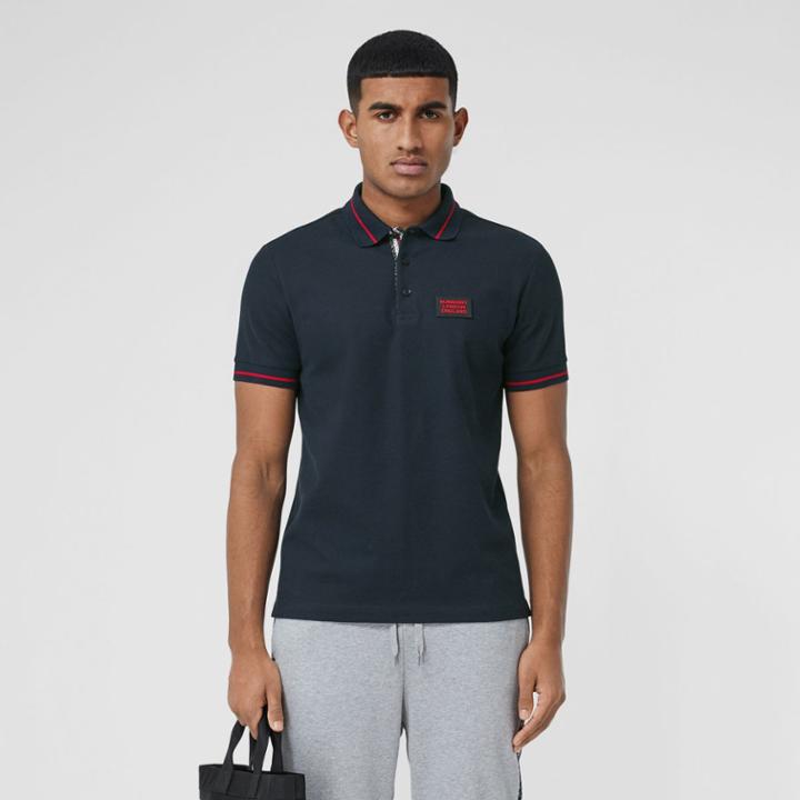 Burberry Burberry Logo Appliqu Cotton Piqu Polo Shirt, Size: M, Blue