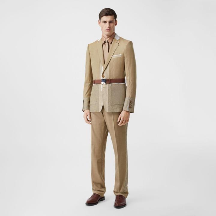 Burberry Burberry English Fit Wool Cashmere And Linen Tailored Trousers, Size: 46, Beige