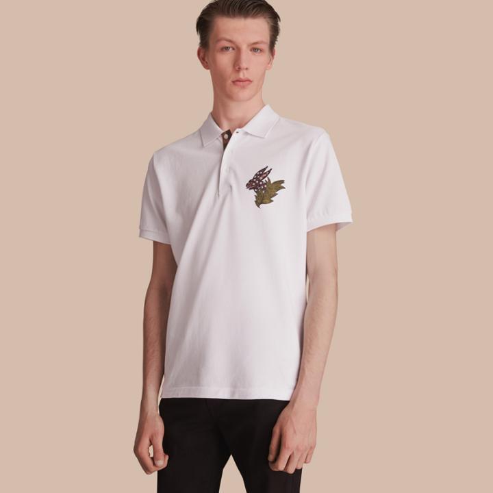 Burberry Burberry Beasts Motif Cotton Piqu Polo Shirt, Size: Xxxl, White