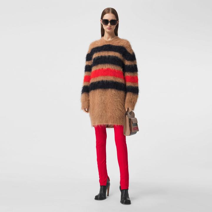 Burberry Burberry Stripe Intarsia Mohair Silk Oversized Sweater, Beige