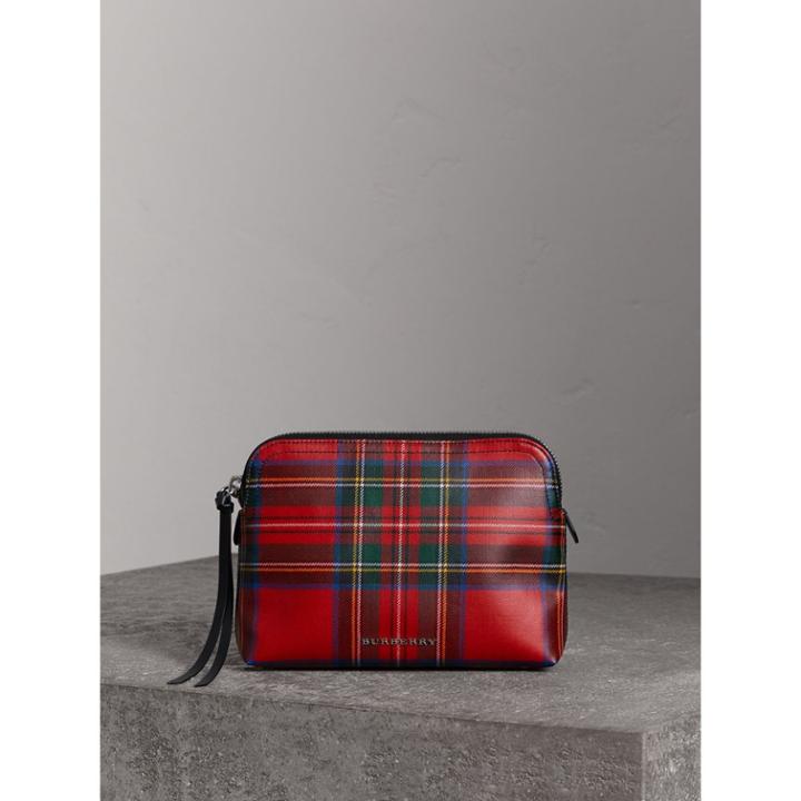 Burberry Burberry Large Laminated Tartan And Check Wool Blend Pouch, Red