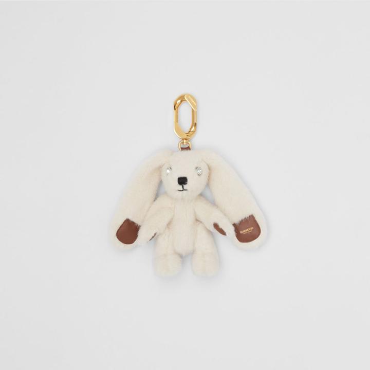 Burberry Burberry Embellished Faux Fur And Leather Rabbit Charm, Beige
