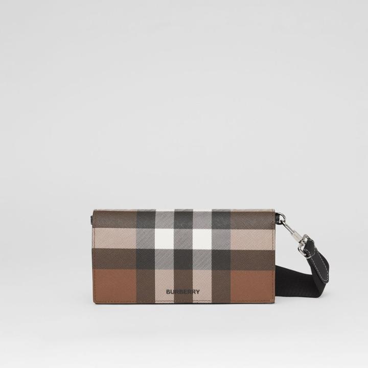 Burberry Burberry Check E-canvas Wallet With Detachable Strap, Brown