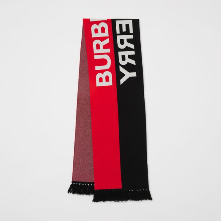 Burberry Burberry Logo Detail Striped Cashmere Jacquard Scarf, Red