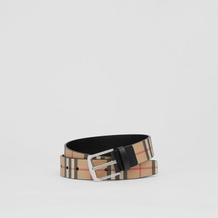 Burberry Burberry Vintage Check E-canvas And Leather Belt, Size: 85, Beige