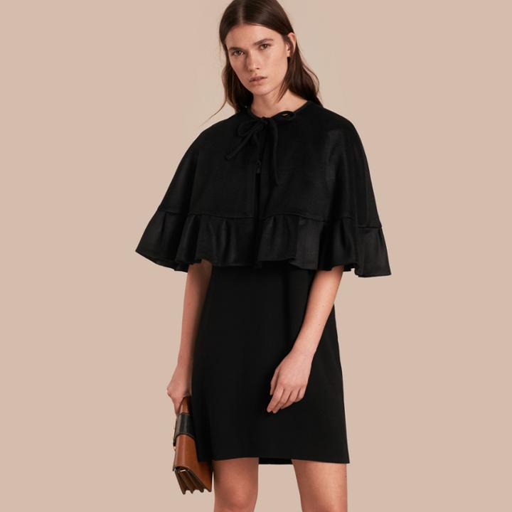 Burberry Burberry Ruffle Hem Cashmere Cape, Size: S-m, Black