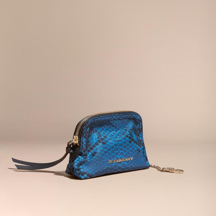 Burberry Burberry Zip-top Python-print Technical Nylon Pouch, Blue