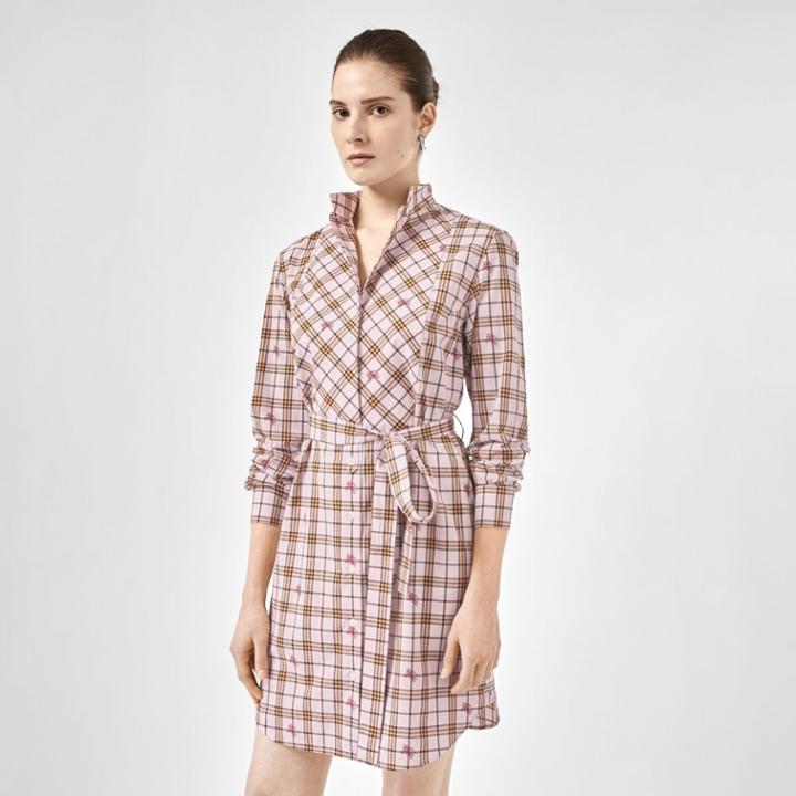 Burberry Burberry Ekd Check Cotton Tie-waist Shirt Dress, Size: 06, Pink