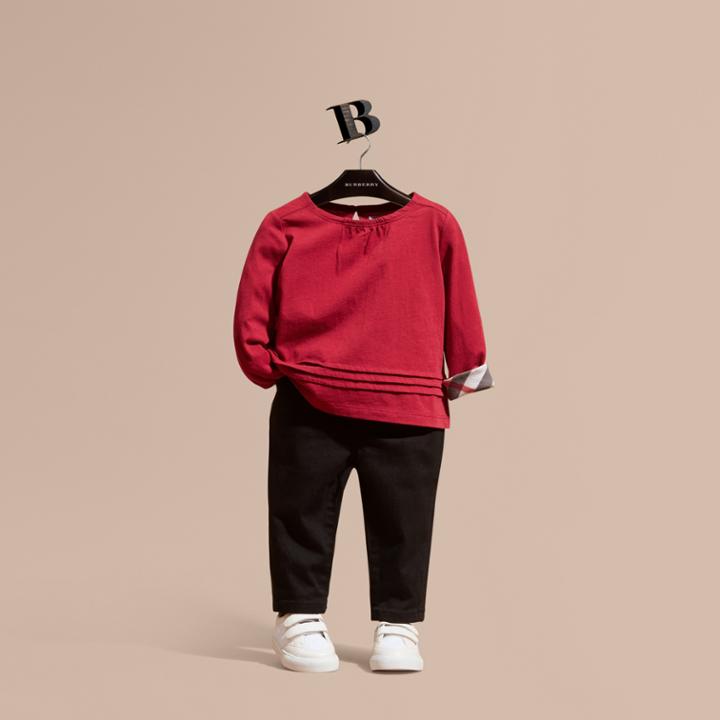 Burberry Burberry Long-sleeved Check Trim Cotton T-shirt, Size: 2y, Red