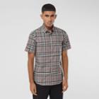 Burberry Burberry Short-sleeve Check Cotton Poplin Shirt, Size: Xs, Grey
