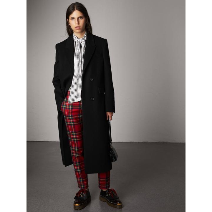 Burberry Burberry Tartan Wool Tailored Trousers, Size: 04