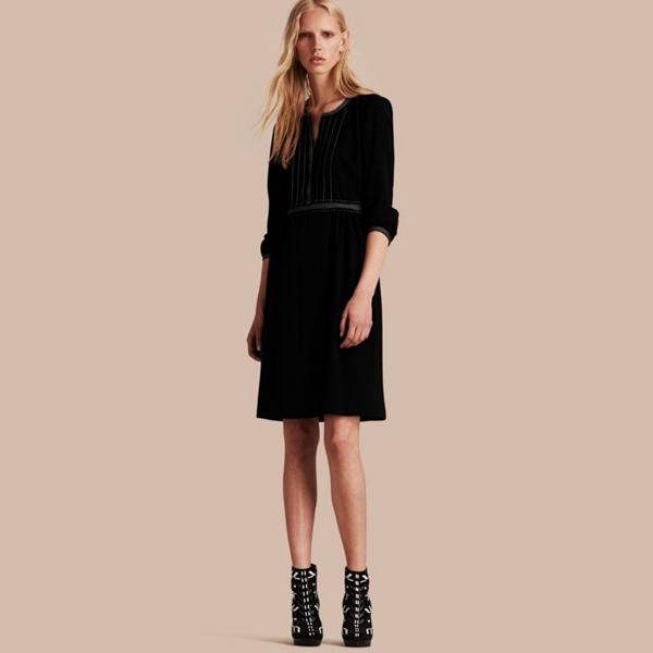 Burberry Topstitch Detail Wool Crepe Dress