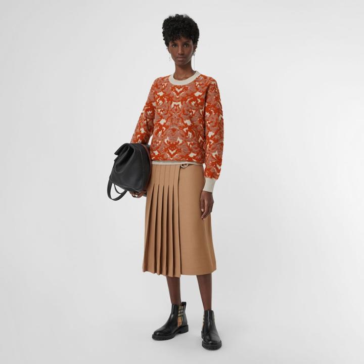 Burberry Burberry Damask Wool Silk Jacquard Sweater, Red