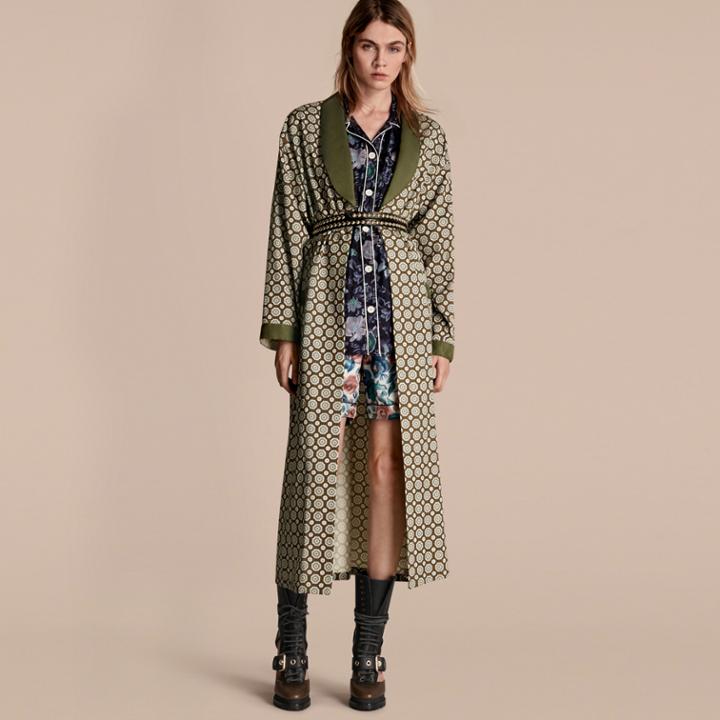 Burberry Burberry Geometric Print Silk Cotton Dressing Gown Coat, Size: 46, Yellow