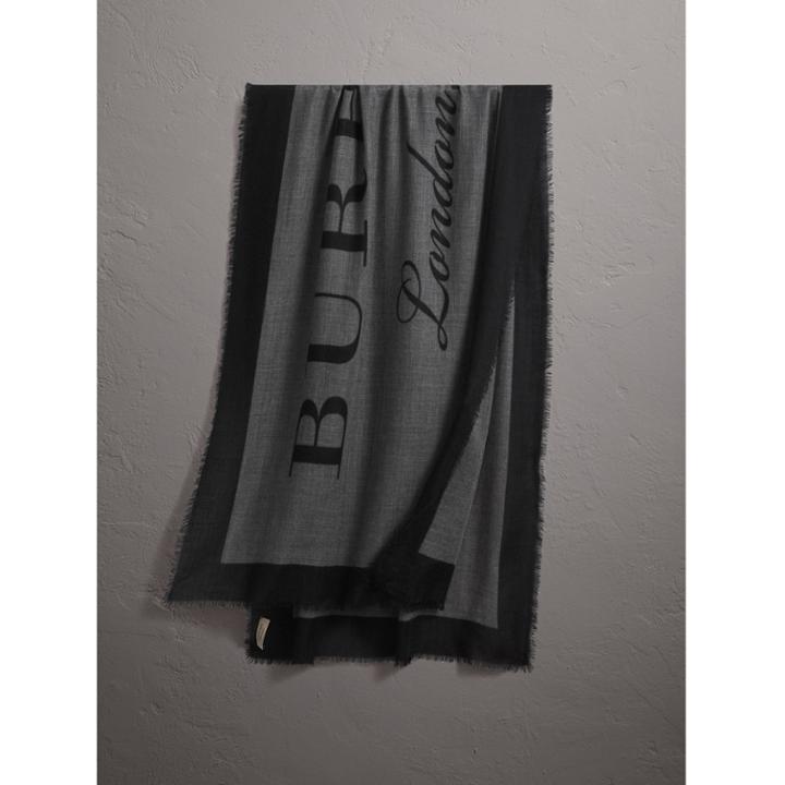 Burberry Burberry Graphic Print Motif Lightweight Cashmere Scarf, Grey