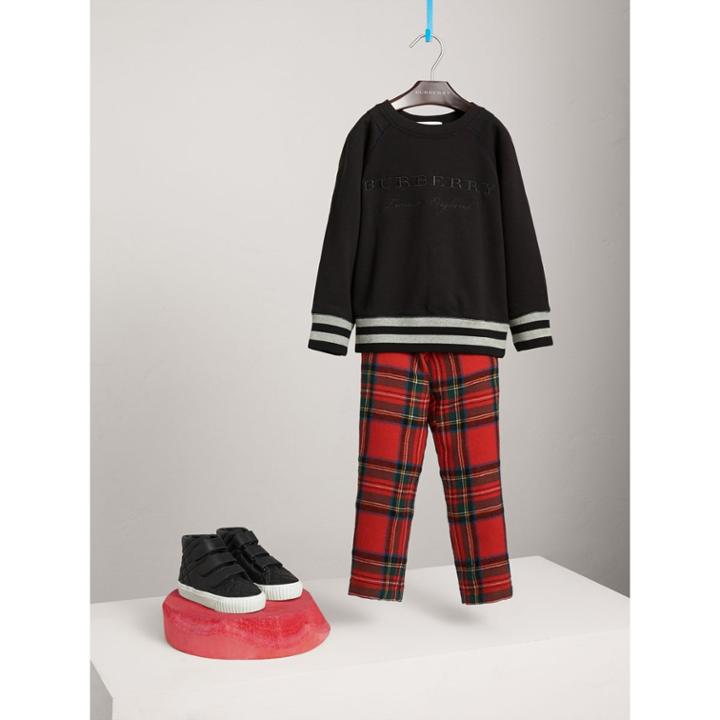 Burberry Burberry Striped Hem Embroidered Cotton Jersey Sweatshirt, Size: 14y