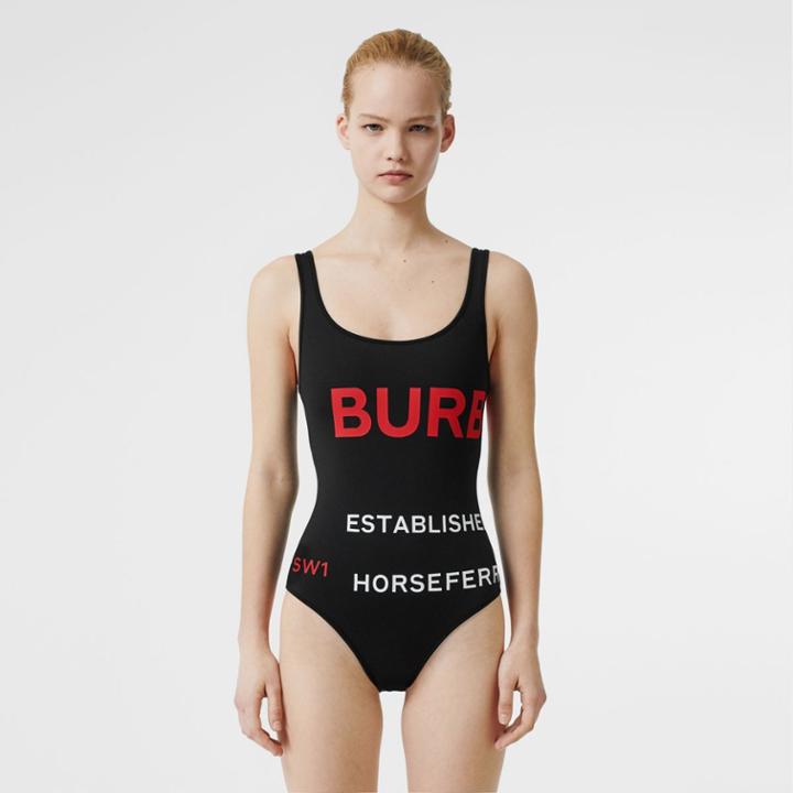 Burberry Burberry Horseferry Print Swimsuit, Size: L, Black