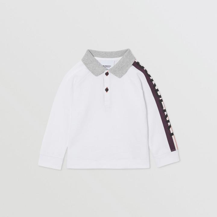 Burberry Burberry Childrens Long-sleeve Logo Print Cotton Polo Shirt, Size: 2y, White