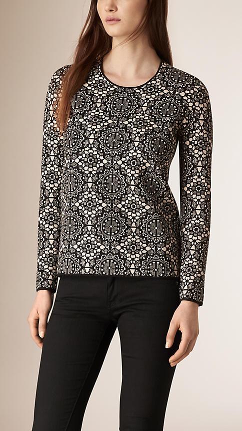 Burberry Lace-pattern Silk Blend Jacquard Top