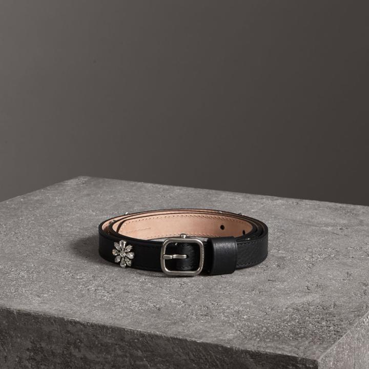 Burberry Burberry Crystal Daisy Leather Belt, Size: 85, Black