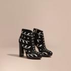 Burberry Burberry Beaded Suede Platform Ankle Boots, Size: 38, Black
