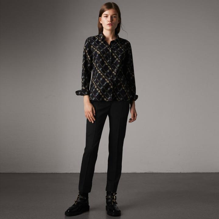 Burberry Burberry Ribbon Detail Tie-waist Wool Trousers, Size: 02, Black