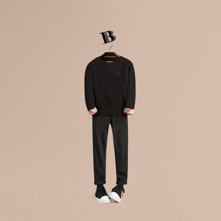 Burberry Burberry Check Cuff Cashmere Sweater, Size: 4y, Black