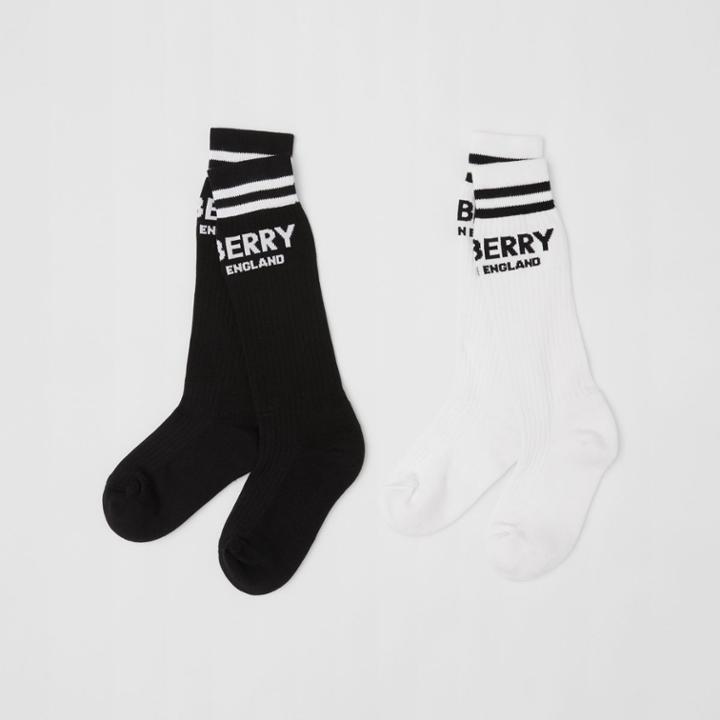 Burberry Burberry Childrens Logo Intarsia Technical Cotton Two-piece Socks Set, Size: 10-12