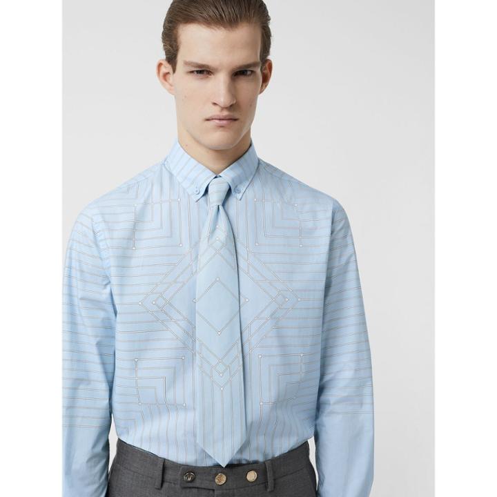 Burberry Burberry Classic Cut Geometric Print Cotton Tie, Blue